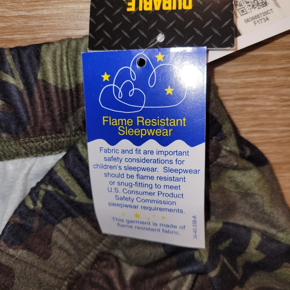 Caterpillar Kids Boys Green Camo Flame Resistant Pajama Pants 10 New